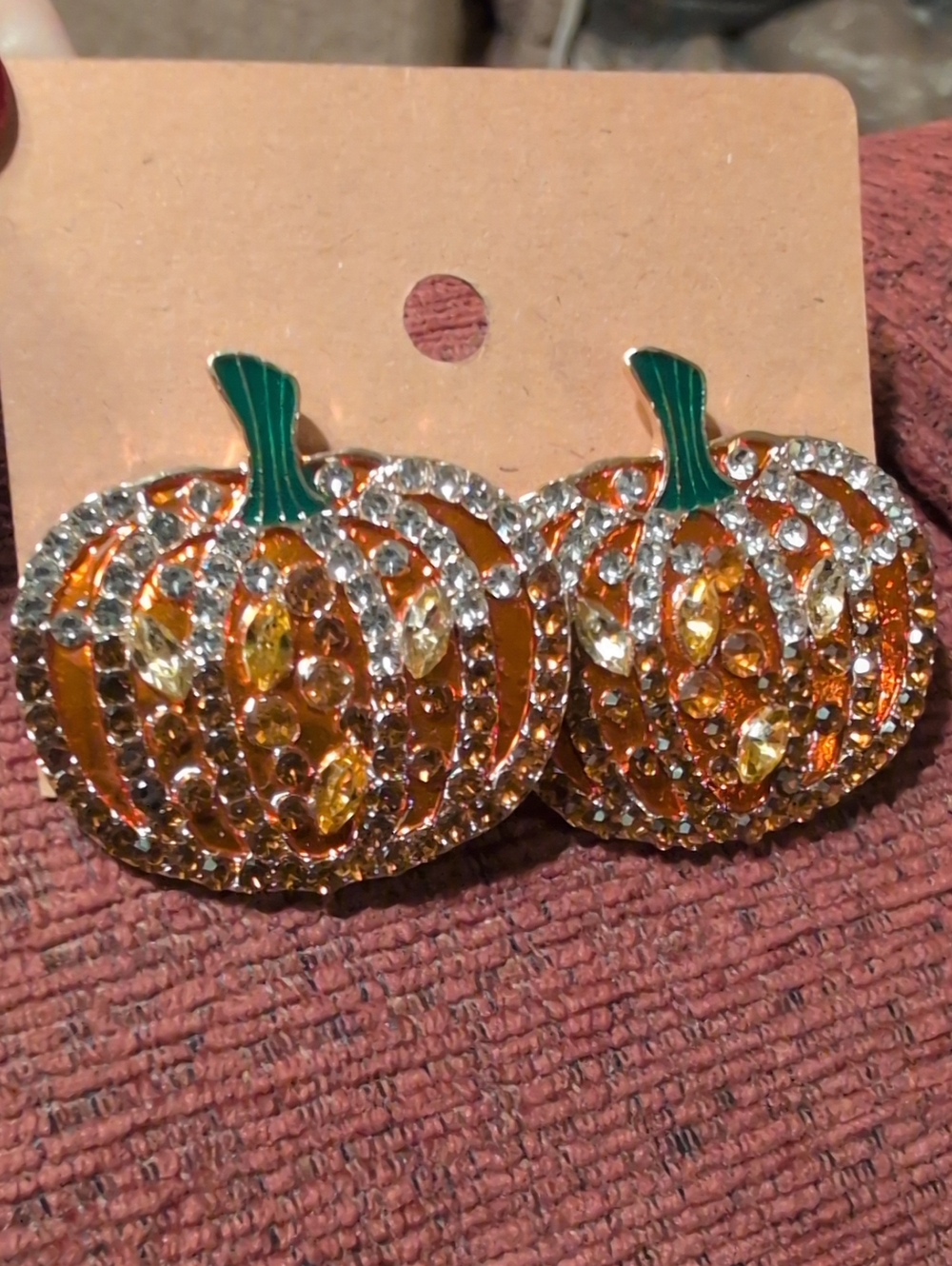 Sparkling Pumpkin Earrings - Orange & Green